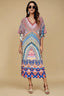 Front studio view of Avani kaftan indiano with colorful mosaic print