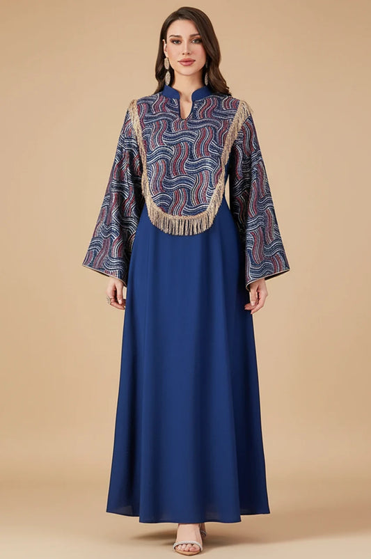 Studio shot of the Aziah modest blue kaftan.