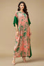Elara floral kaftan maxi dress in peach and green front view