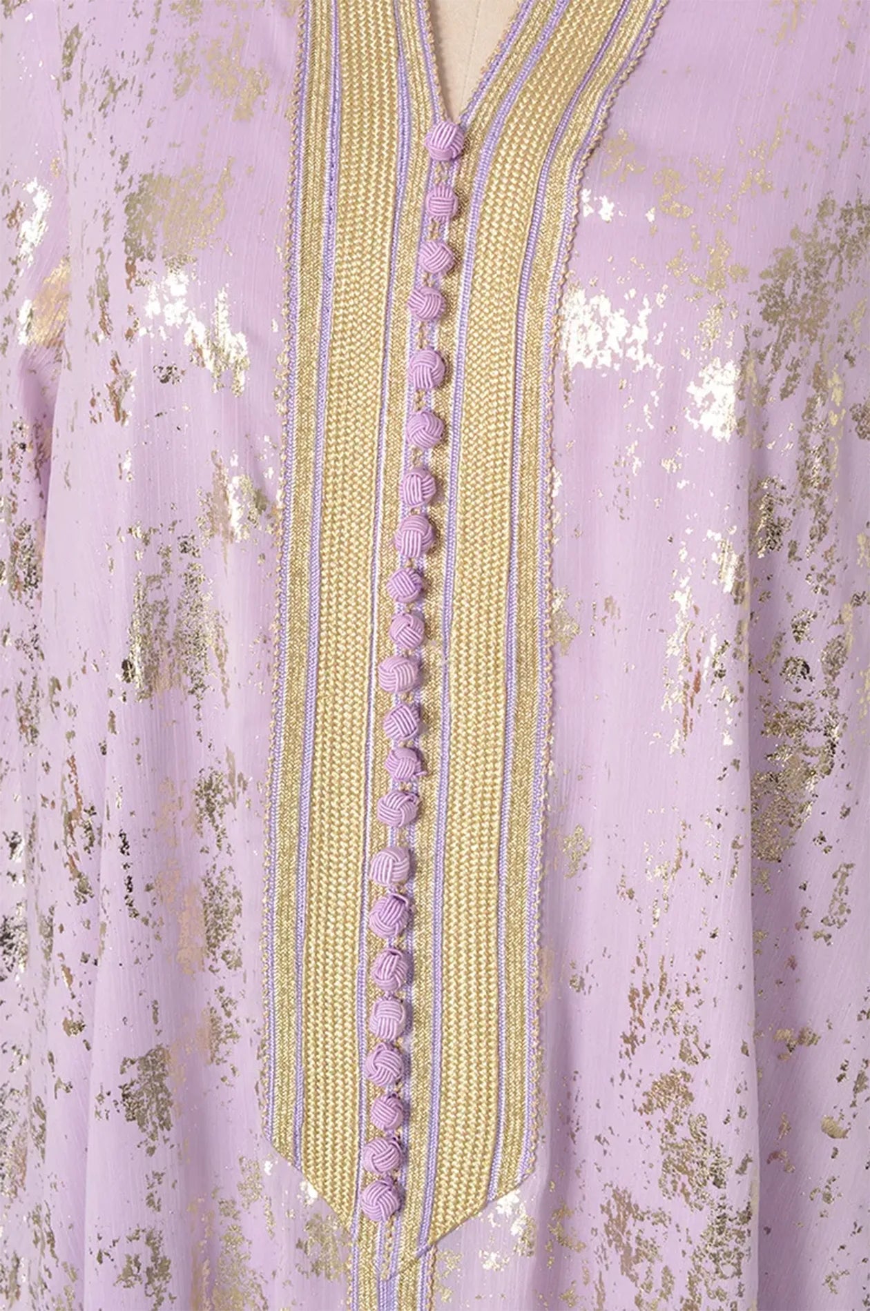 Close-up of the traditional braided Sfifa and button details on the Halim kaftan.
