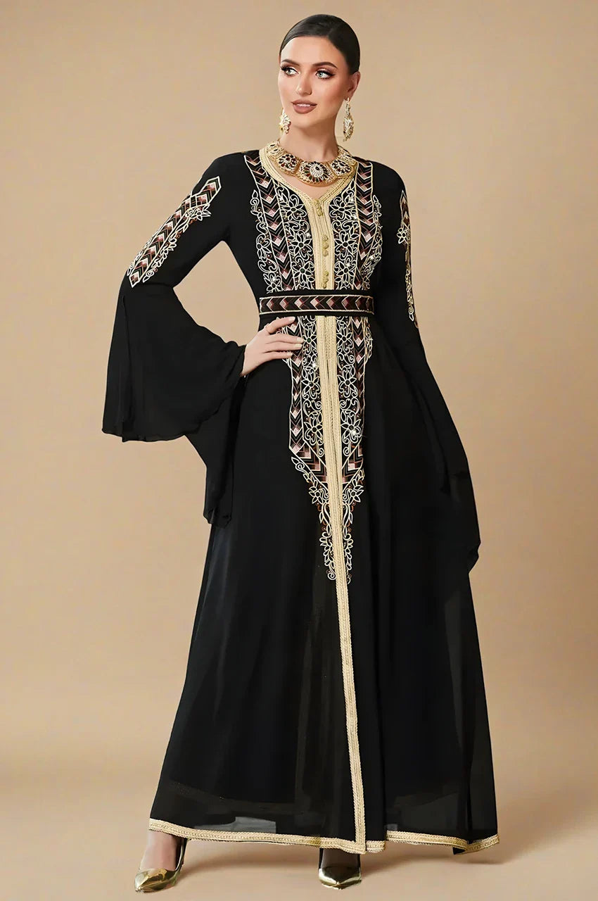 Miral black and gold kaftan detailed embroidery