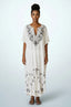Naylara Halia white black embroidered long kaftan beach cover up — front full length studio