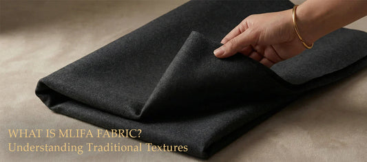 Close-up texture of folded gray Mlifa fabric, showcasing the premium quality and softness of traditional Moroccan wool.