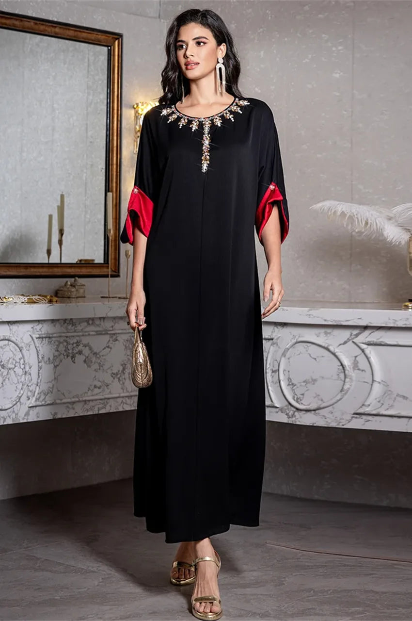 Sleeve detail with red satin lining on Adara kaftan