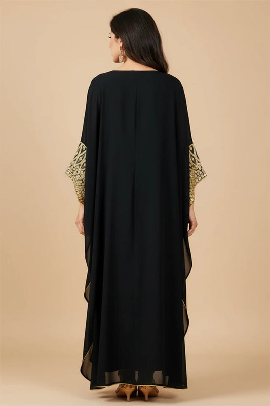 Back view of the Aliya black chiffon kaftan.