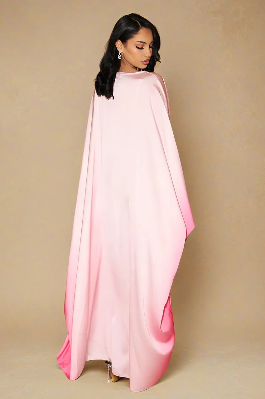 Boat-Neck Ombre Butterfly Kaftan in Pink