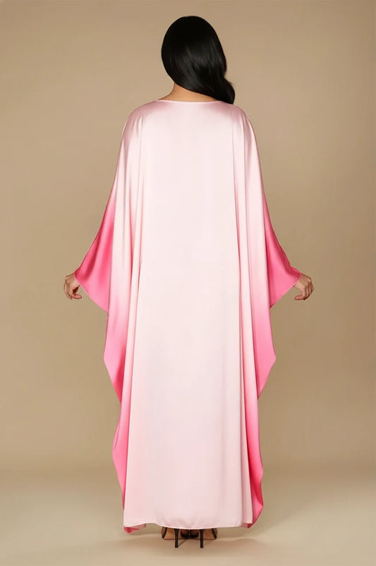 Back view of Auressa Pink Butterfly Kaftan displaying soft ombre gradient from blush to rose