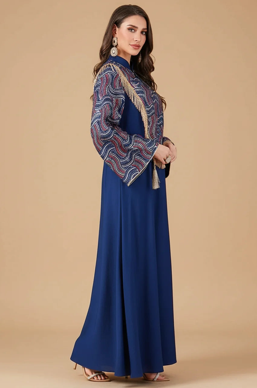 Side profile of the Aziah wave edition kaftan.