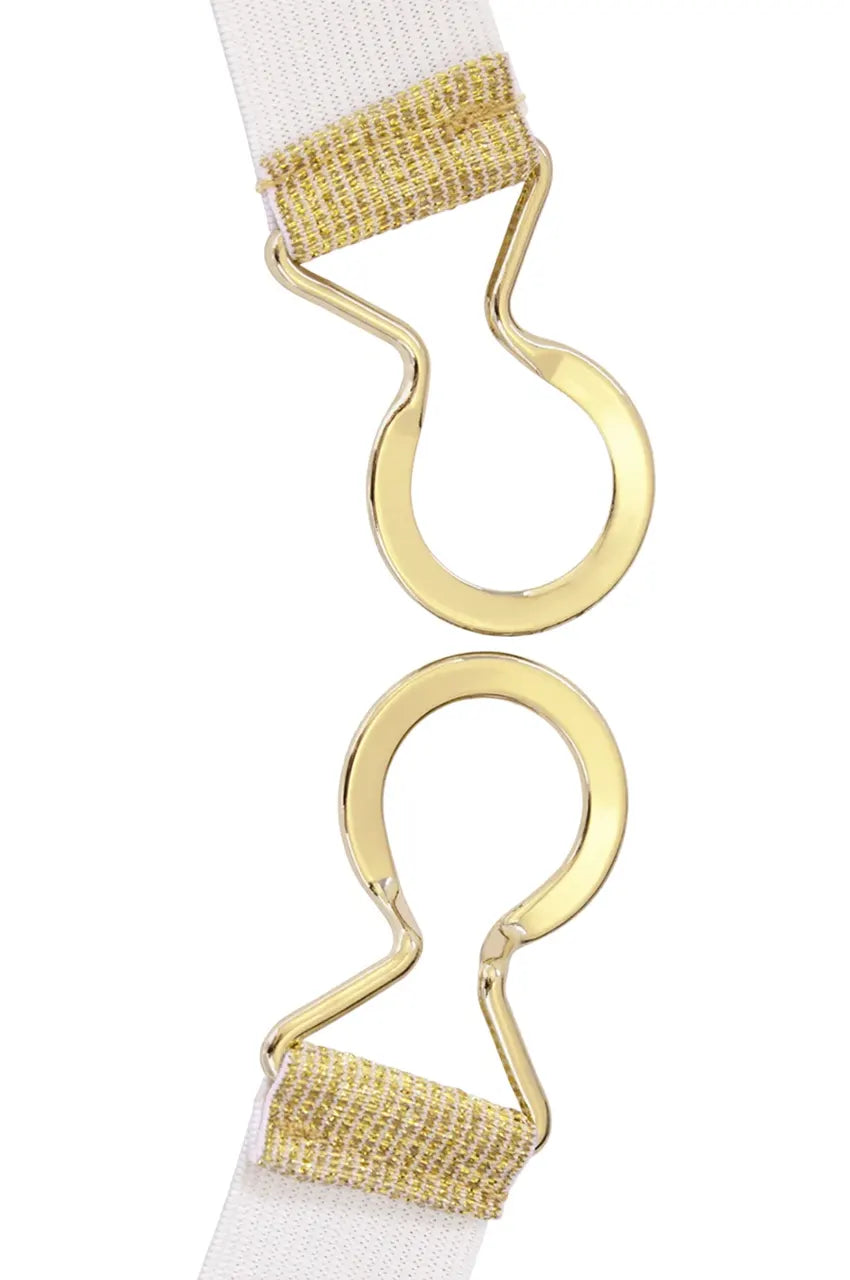 Back view of the gold belt buckle showing the secure metal hook construction.