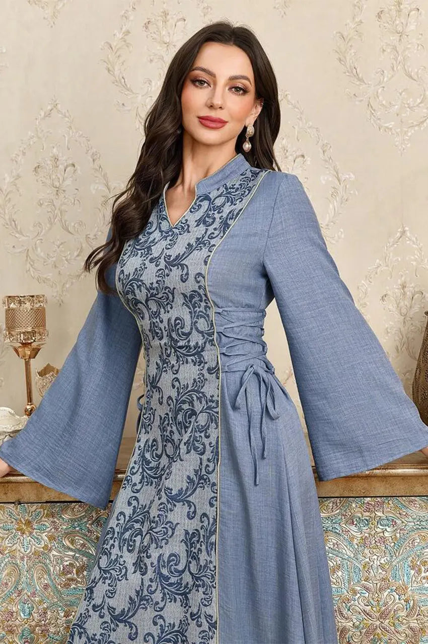 Bell Sleeve Side Tie Kaftan in Light Blue