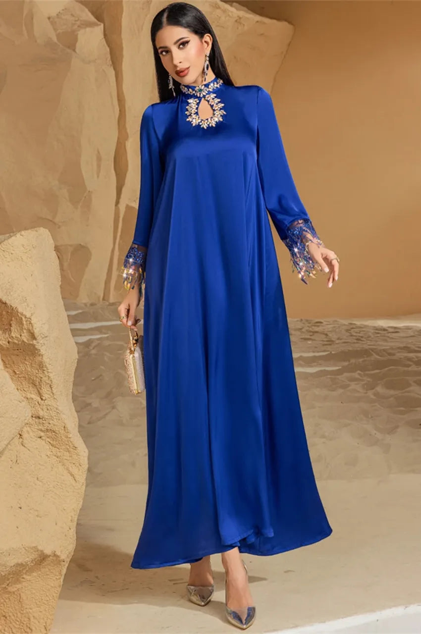 Sparkling Sleeve Fringed Kaftan in Blue