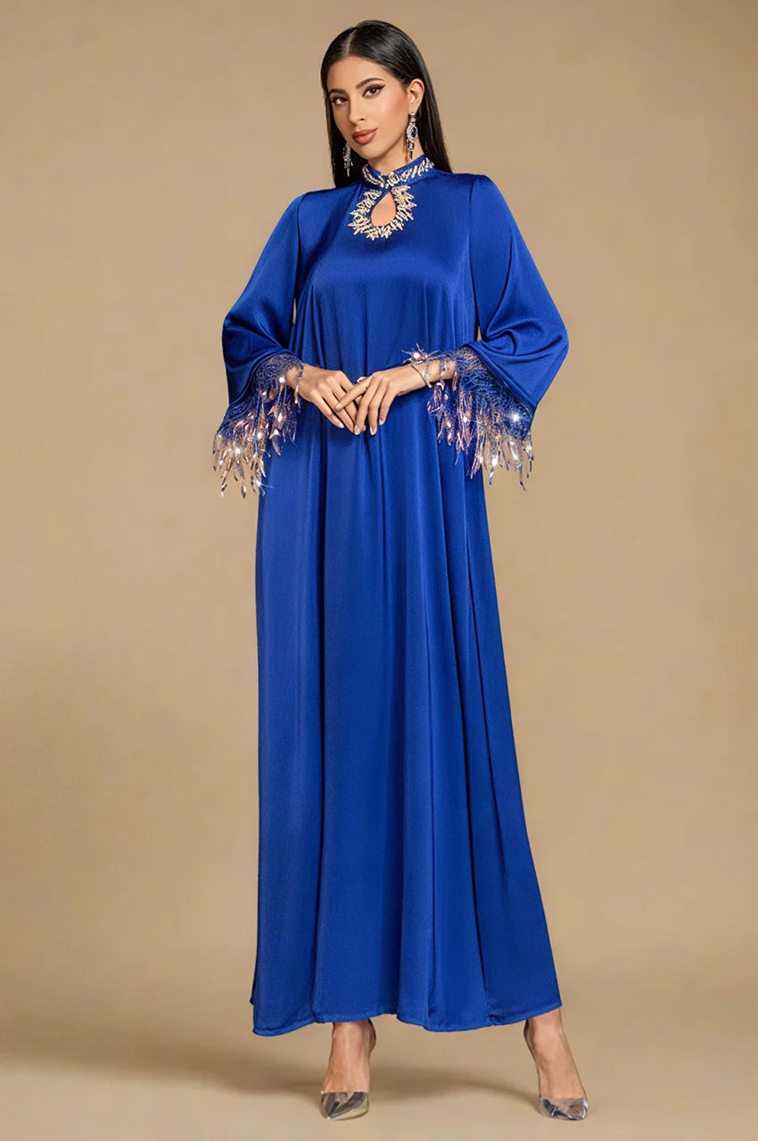 Sparkling Sleeve Fringed Kaftan in Blue