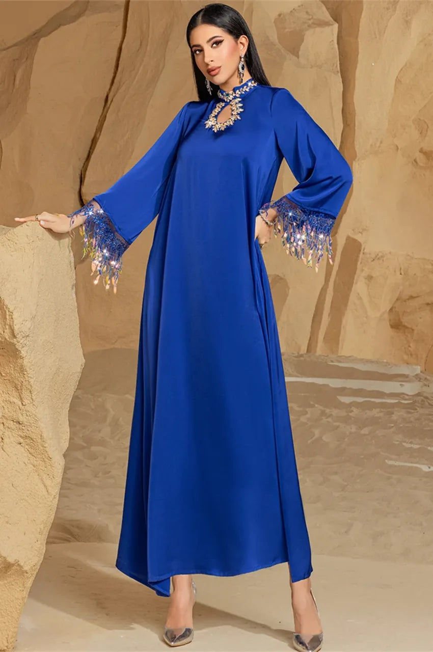 Sparkling Sleeve Fringed Kaftan in Blue