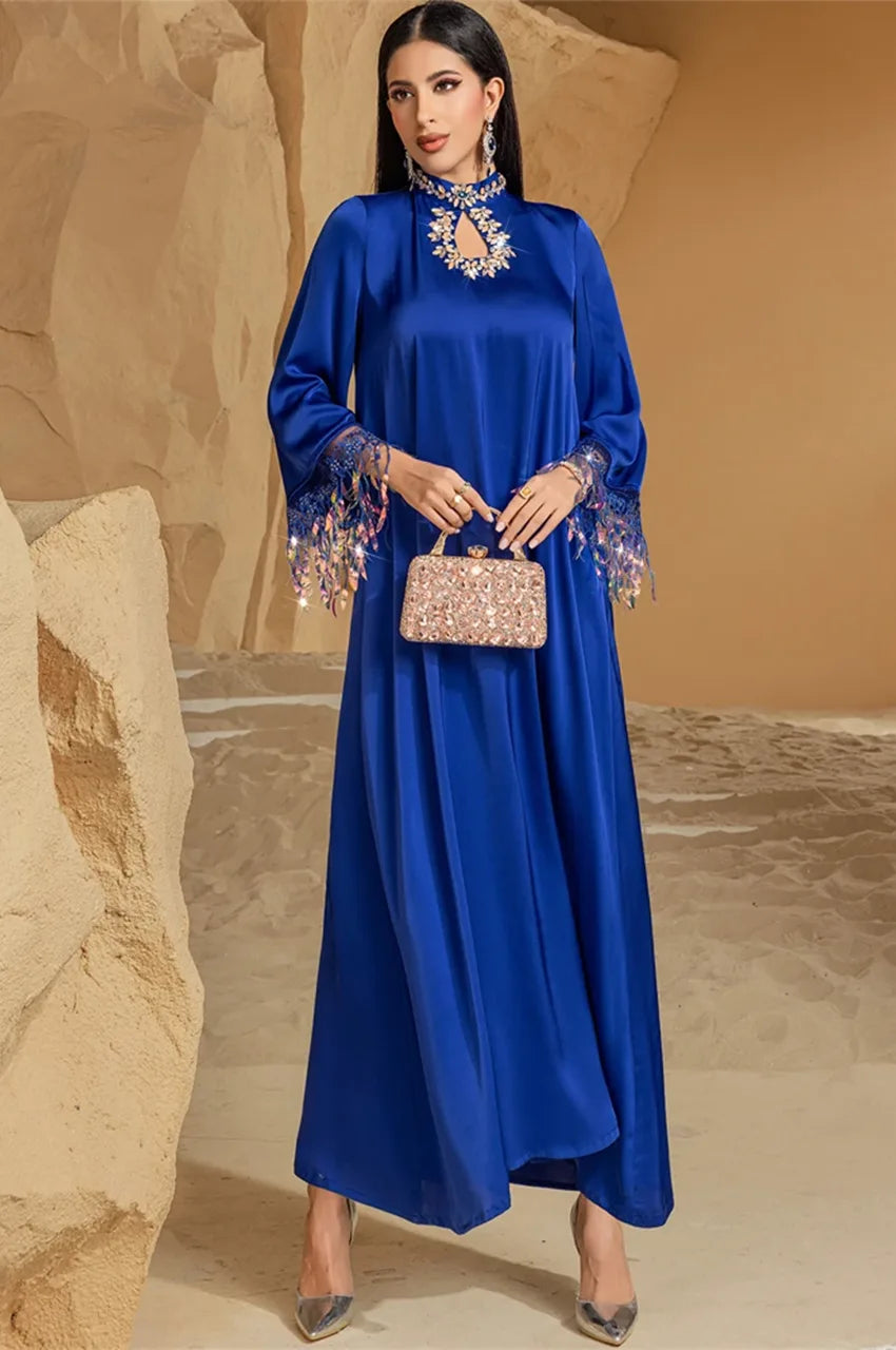 Sparkling Sleeve Fringed Kaftan in Blue