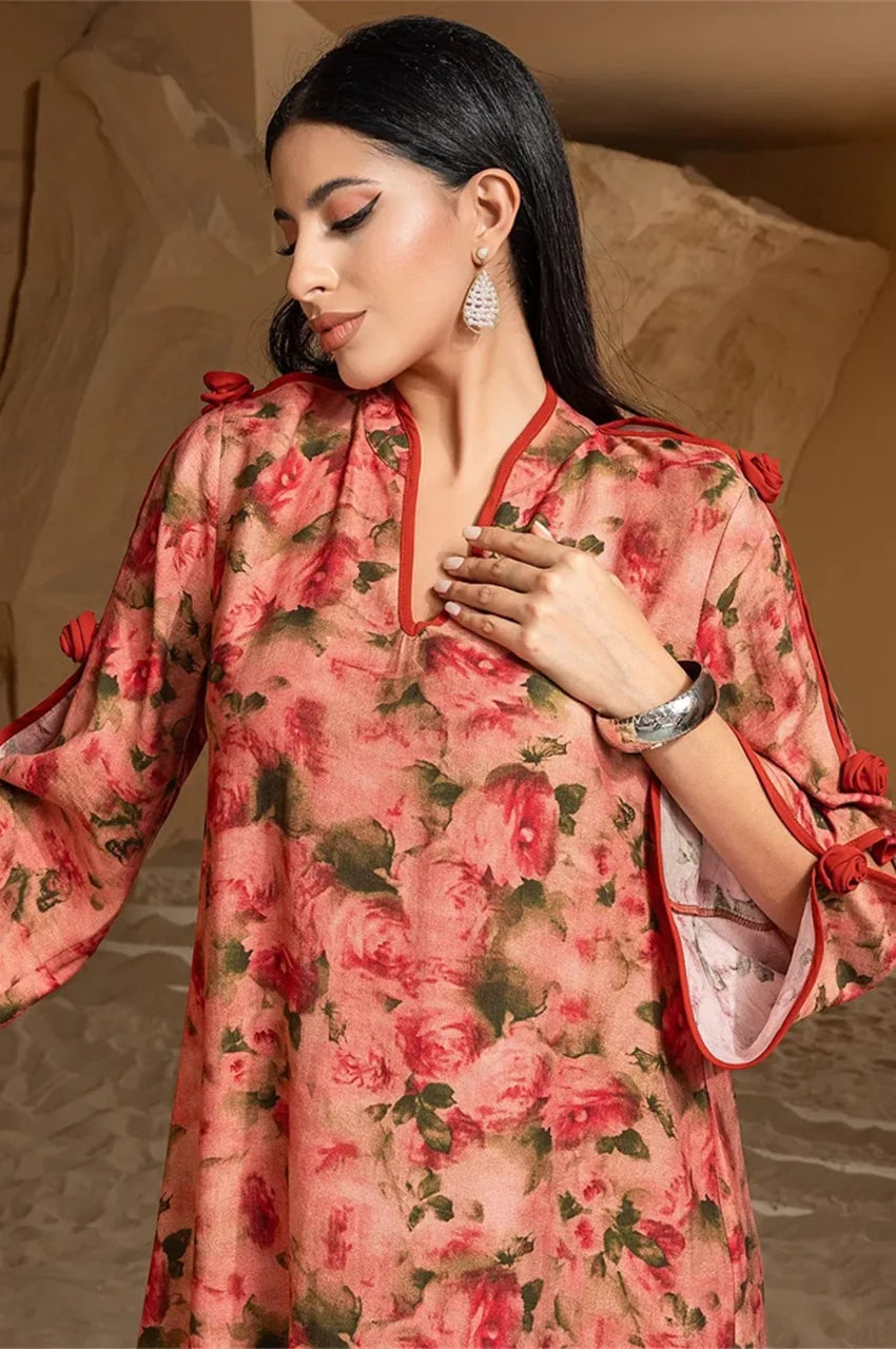 Bodice and sleeve floral detail of Nayela kaftan