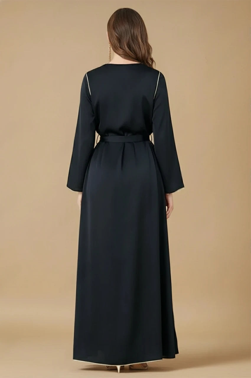 Black Moroccan Kaftan Naylah full-length back design