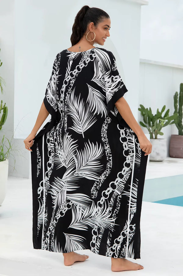 Naylara Adhara Palm Beach Kaftan Black – Back View at the Pool