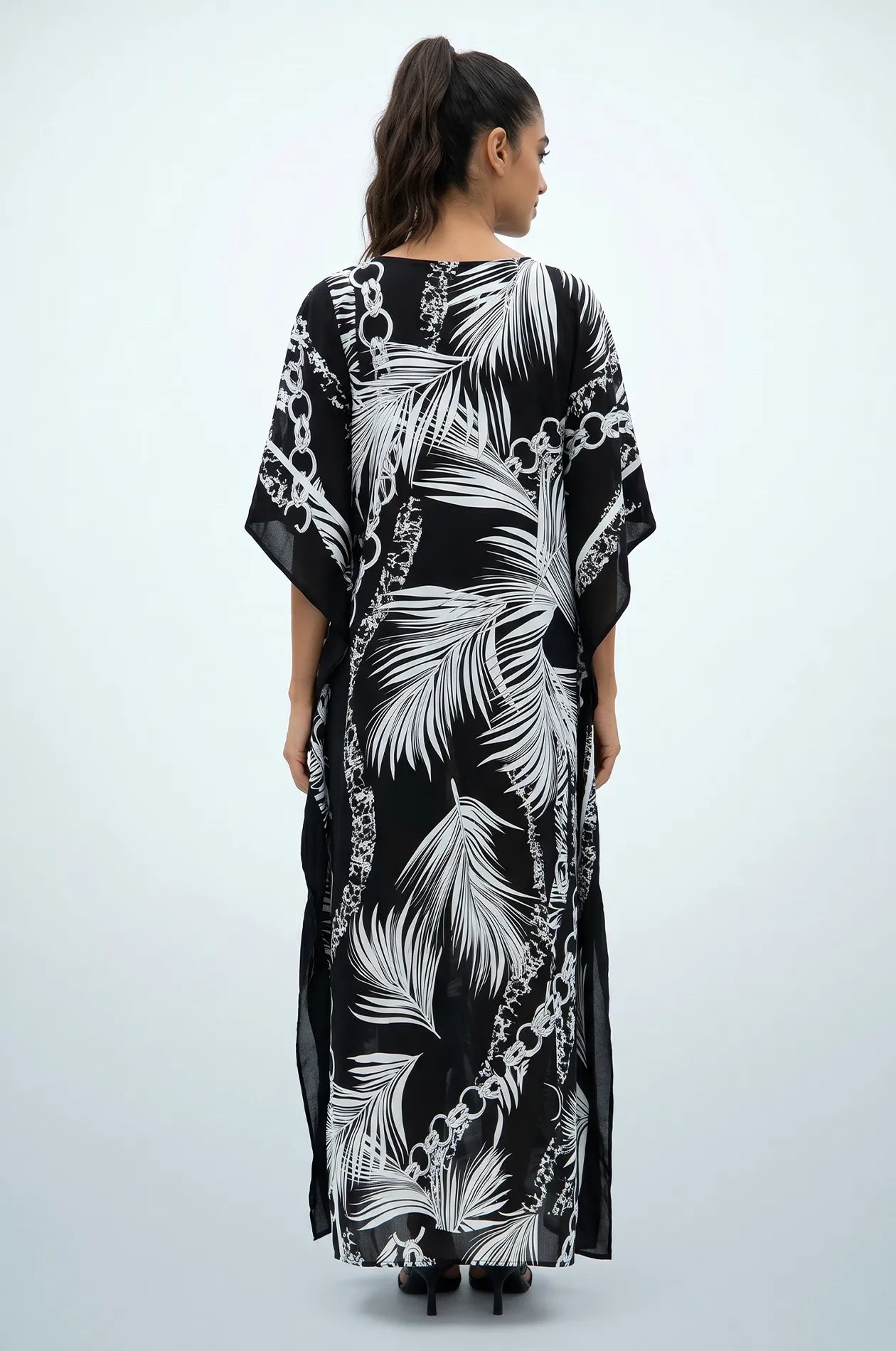 Naylara Adhara Palm Beach Kaftan Black – Back View Studio Shot