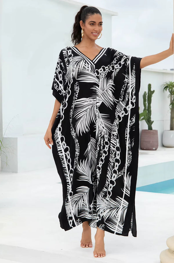Naylara Adhara Palm Beach Kaftan Black – Front View Poolside