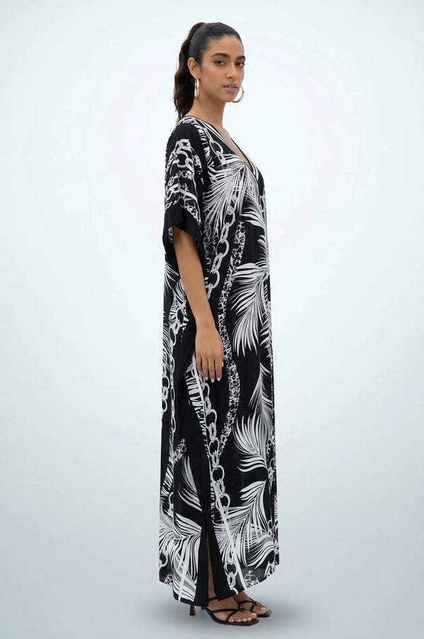 Naylara Adhara Palm Beach Kaftan Black – Side View Studio Shot