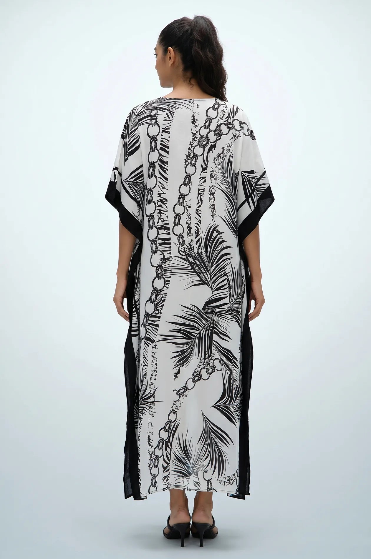 Naylara Adhara Palm Beach Kaftan White – Back View Studio Shot