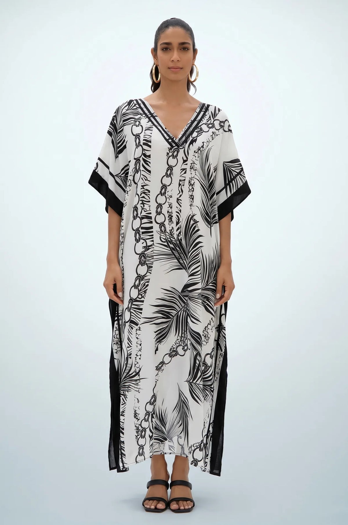Naylara Adhara Palm Beach Kaftan White – Front View Studio Shot