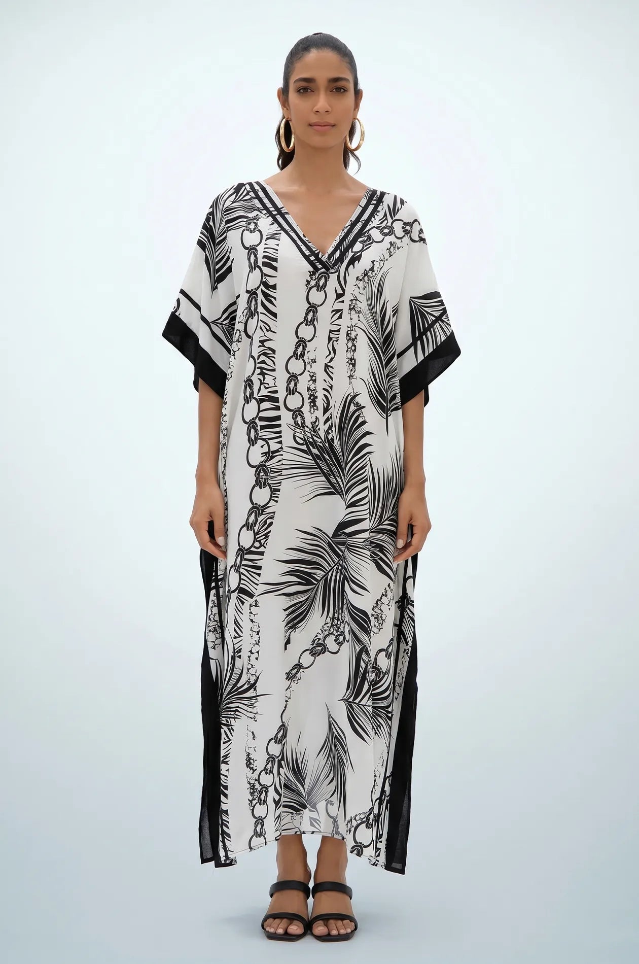 Naylara Adhara Palm Beach Kaftan White – Front View Studio Shot