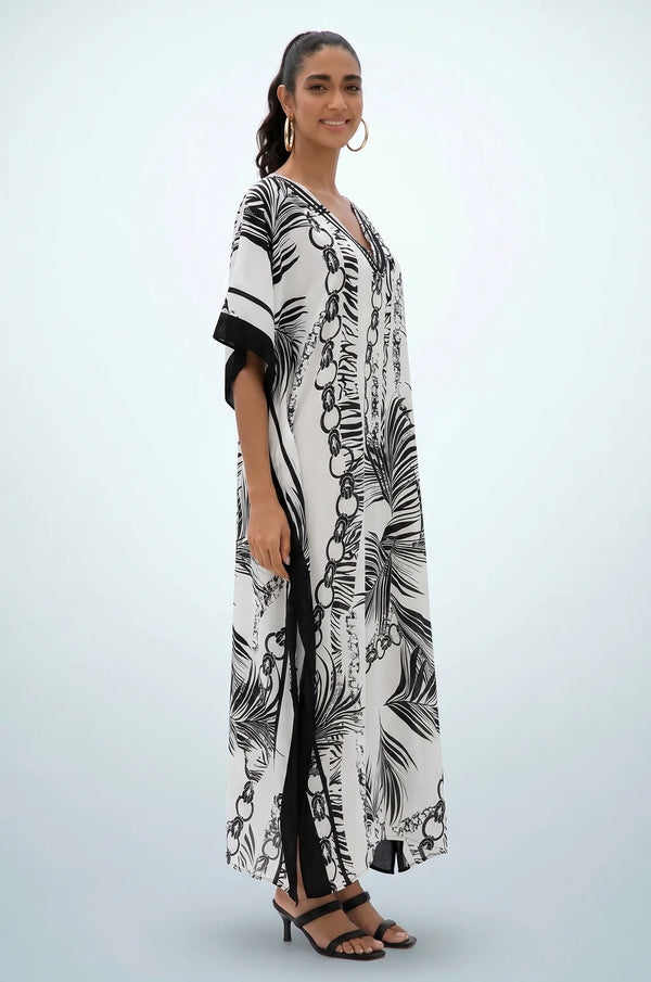 Naylara Adhara Palm Beach Kaftan White – Side View Studio Shot