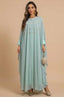 Full front view of the Naylara Cassia Light Green Rhinestone Kaftan on a neutral background.