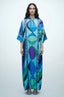 Naylara Erica blue geometric print tassel kaftan cover up — front view studio shot