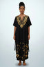 Naylara Halia black gold embroidered long kaftan beach cover up — front full length studio