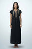 Naylara Iara black gold embroidered maxi kaftan — front full-length studio view