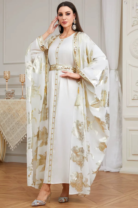 gold dress and caftan with cranes Ania Kaftan L/XL main image 1