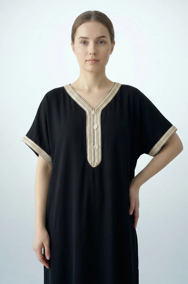 Naylara Talitha Farasha Moroccan Kaftan Dress Black – Front Bust Detail