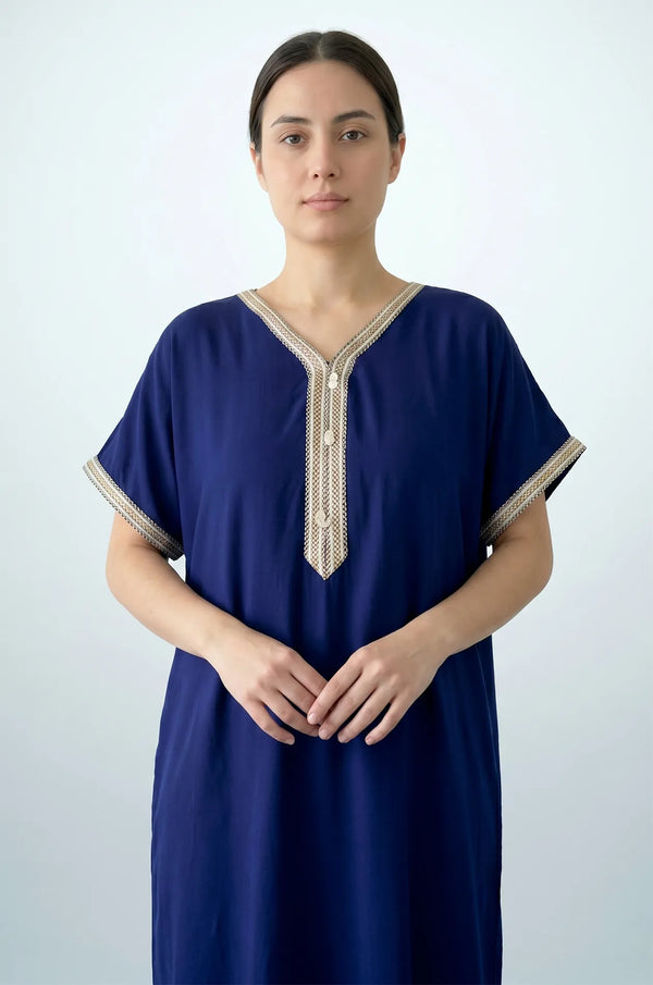 Naylara Talitha Farasha Moroccan Kaftan Dress Blue – Front Bust Detail