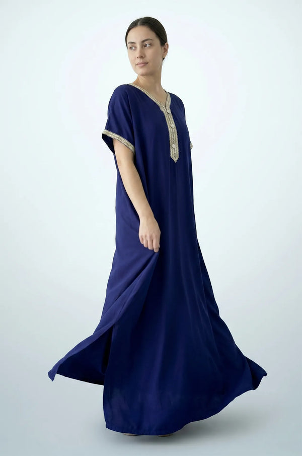 Naylara Talitha Farasha Moroccan Kaftan Dress Blue – Side View Walking