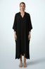 Full length front view of black minimalist plain kaftan with kimono sleeves
