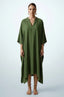 Full length front view of olive green minimalist plain kaftan