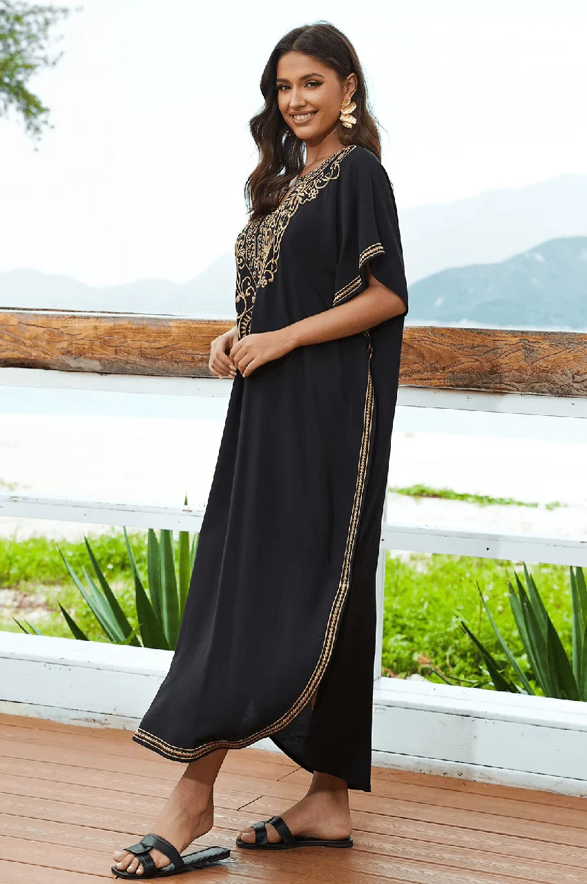 Side view of Ralia black Chikankari kaftan