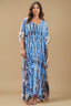 Front view of Sahra Sky Blue Tie Dye Kaftan showcasing flowing bohemian silhouette
