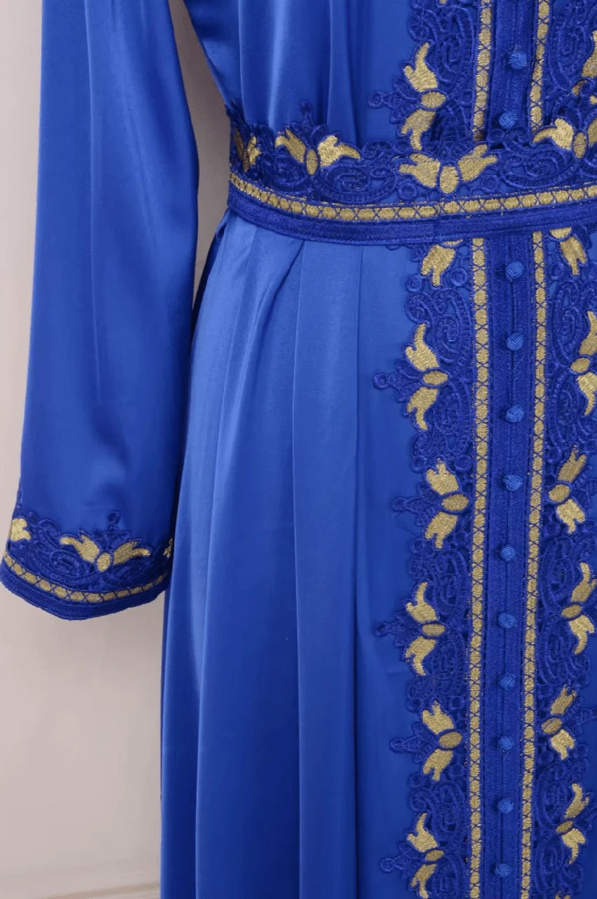 Detailed embroidery on bodice of Sienna Royal Blue Kaftan