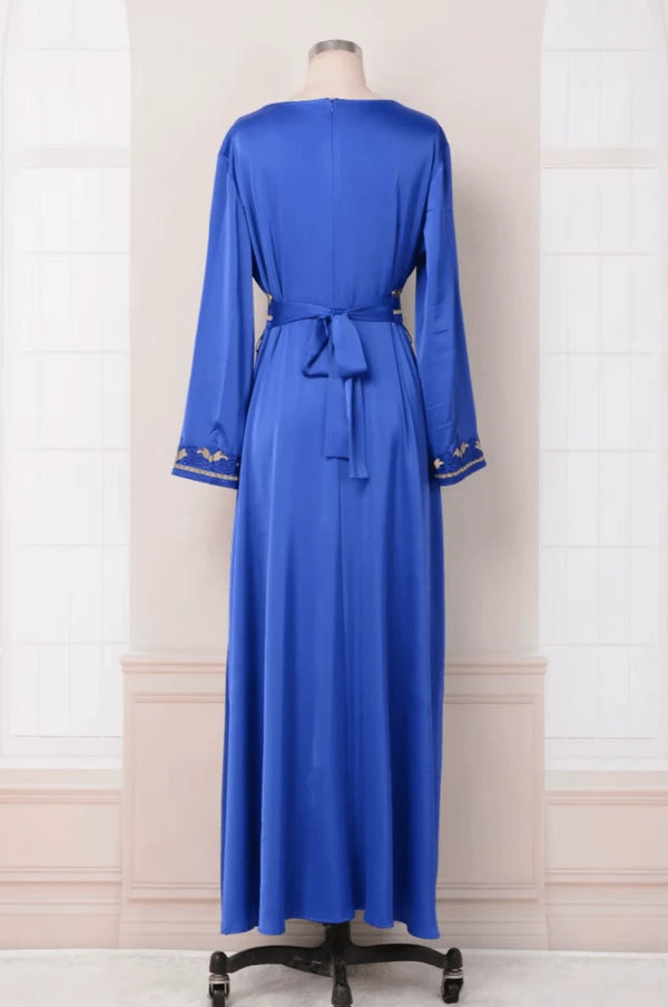 Sienna Royal Blue Kaftan displayed on mannequin back