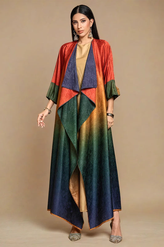 Yumna ombre kimono kaftan front view sunset gradient