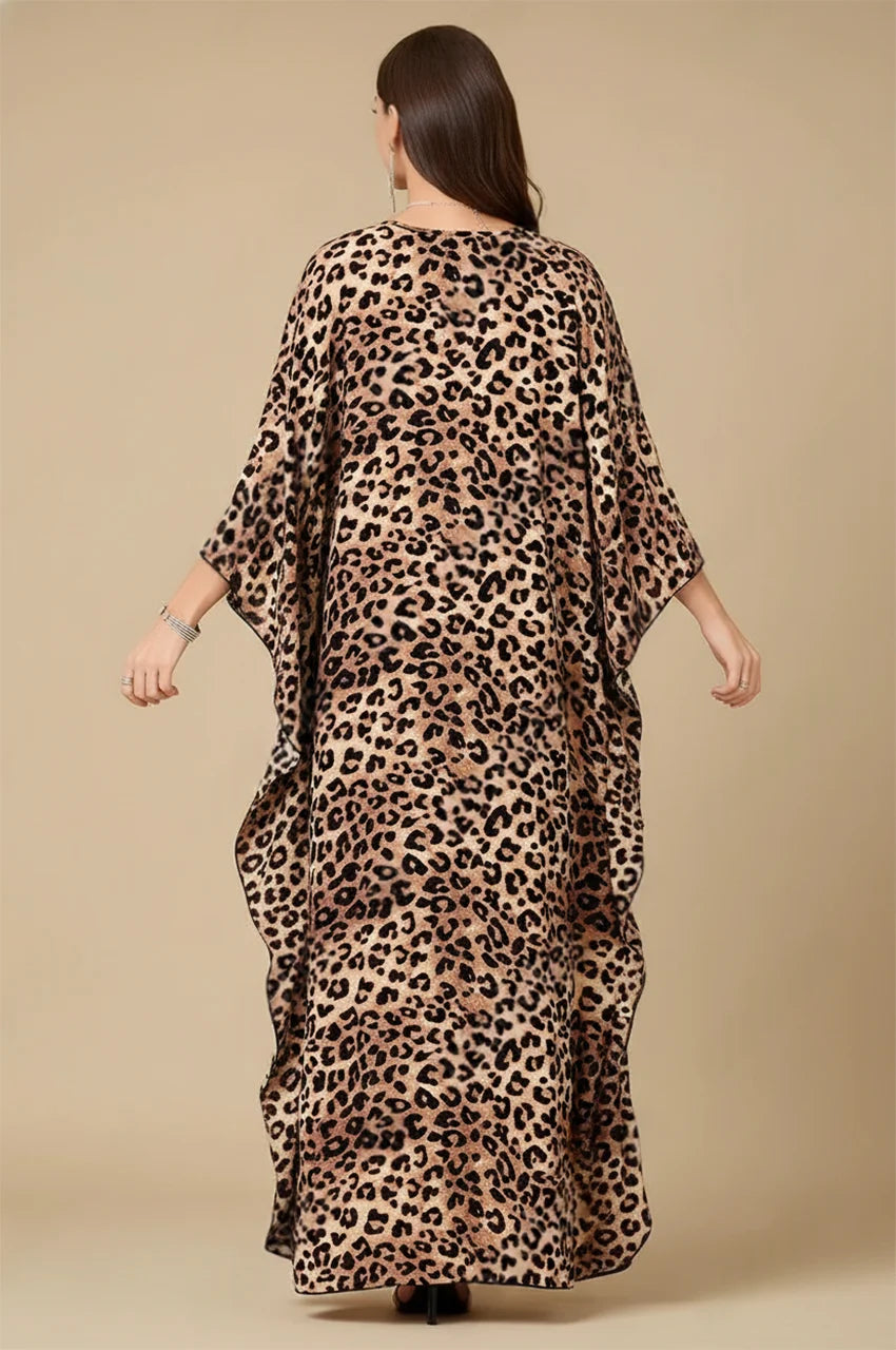 Zafira Leopard Kaftan back view with full leopard print design