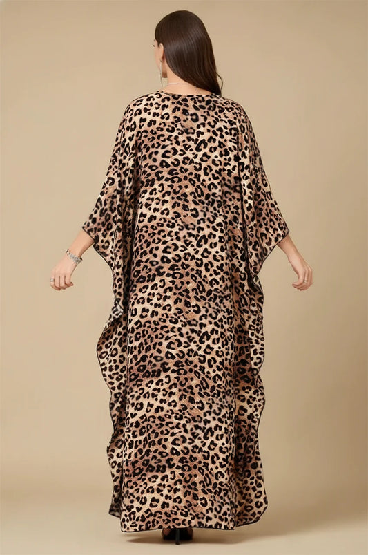 Zafira Leopard Kaftan back view with full leopard print design
