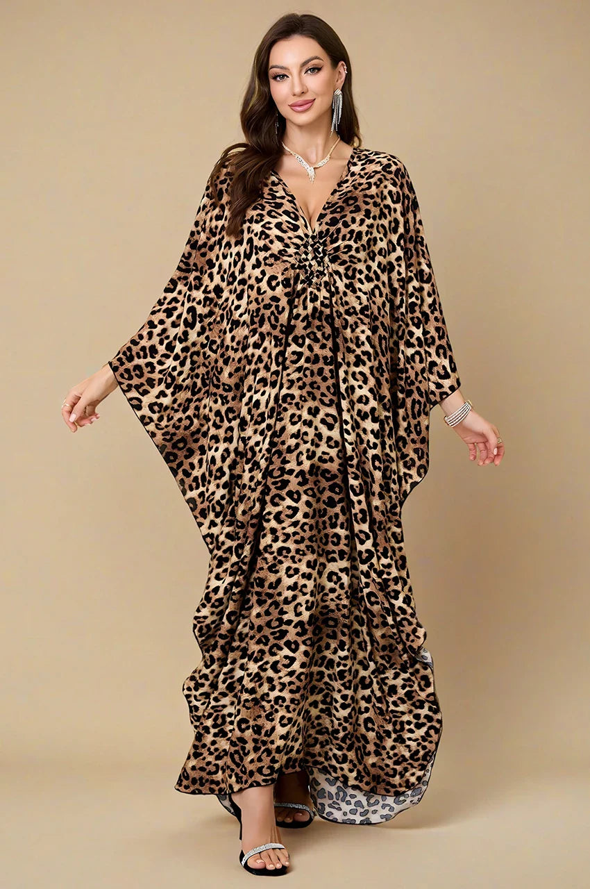 Zafira Leopard Kaftan studio full-length image in animal print