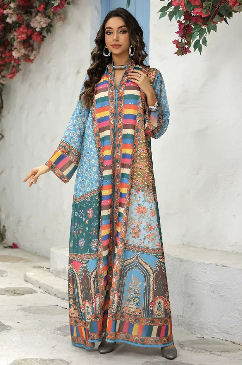 Woman wearing Zanya Indo Western Kaftan outdoors