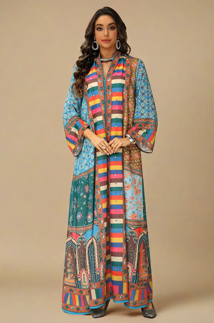 Zanya Indo Western Kaftan long kaftan dress full-length pose front studio