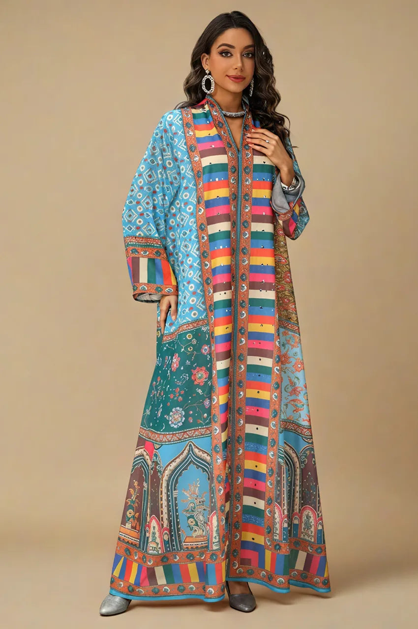 Zanya Indo Western Kaftan left profile showcasing colorful patterns