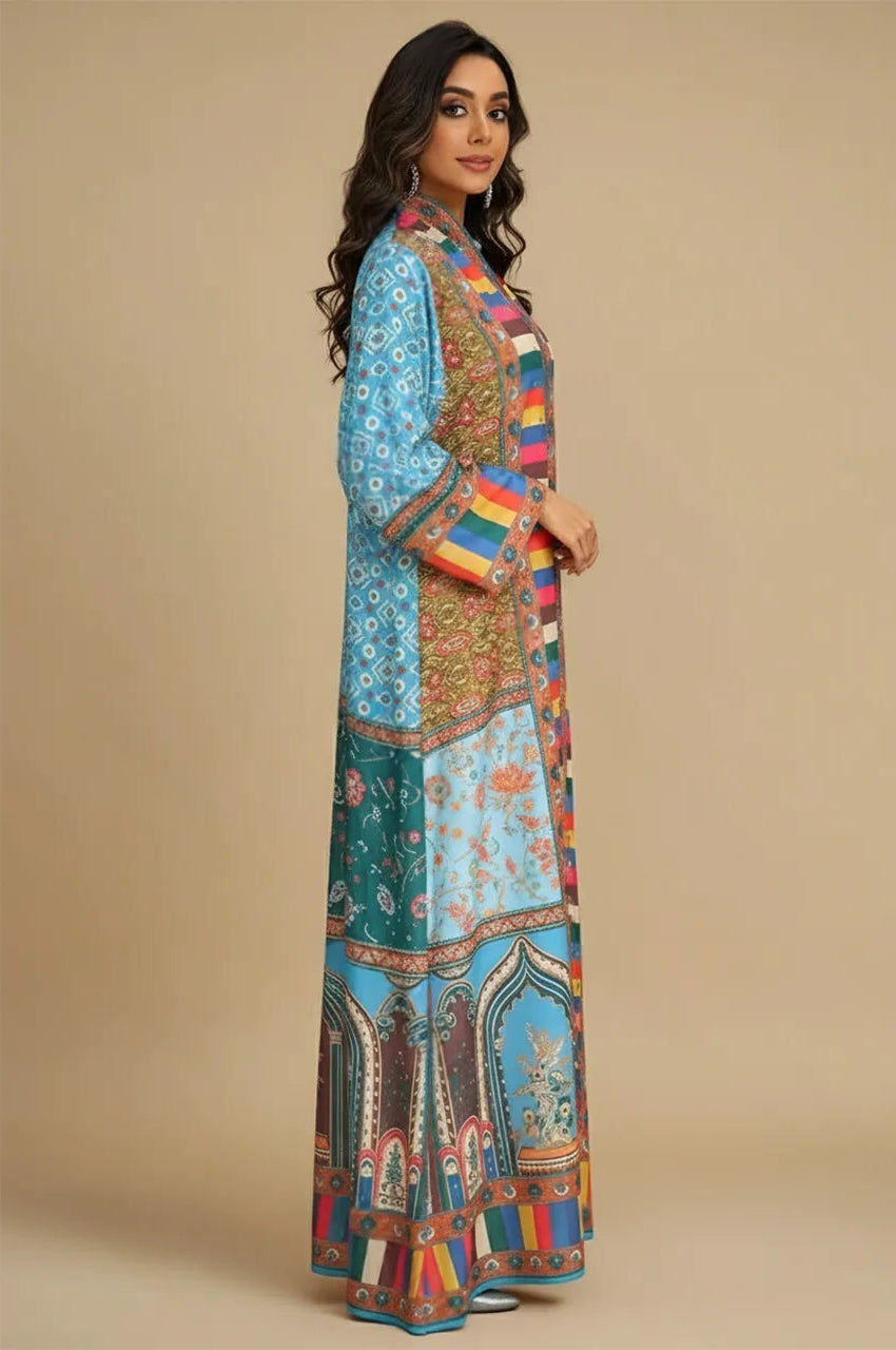 Zanya Indo Western Kaftan multicolor patchwork print side view